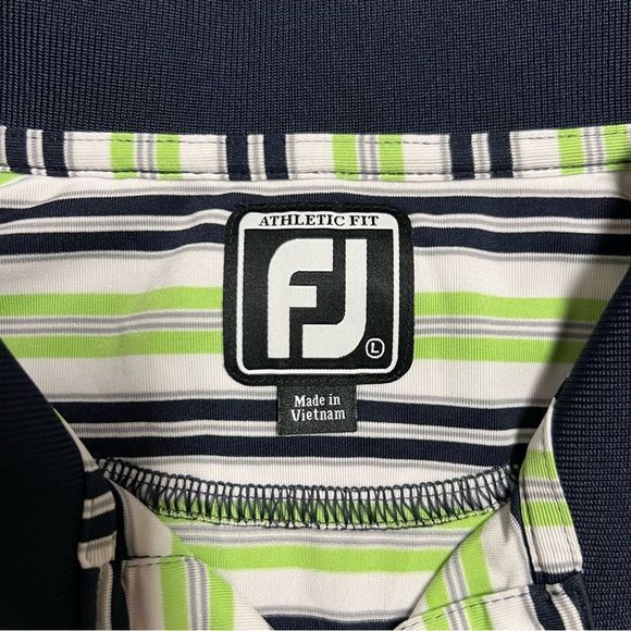 FootJoy Golf Polo Shirt Men large Green Navy blue Striped Soft Stretch No Course - Picture 7 of 9
